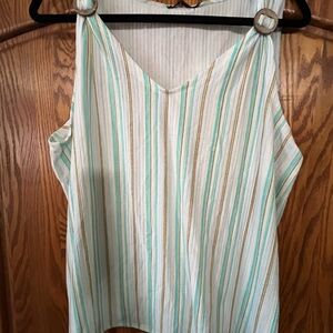 Striped V-Neck Tank Top in Mint with Wood Ring Straps